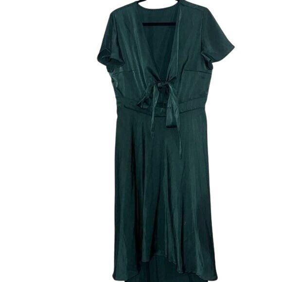 Womens Elegant Green Midi Dress XL Polyester Spandex Short Sleeve - Picture 2 of 11